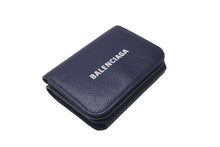 Load image into Gallery viewer, BALENCIAGA バレンシアガ 三つ折り財布 ミニウォレット ブランドロゴ カーフ ネイビー ホワイト 美品 中古 62842