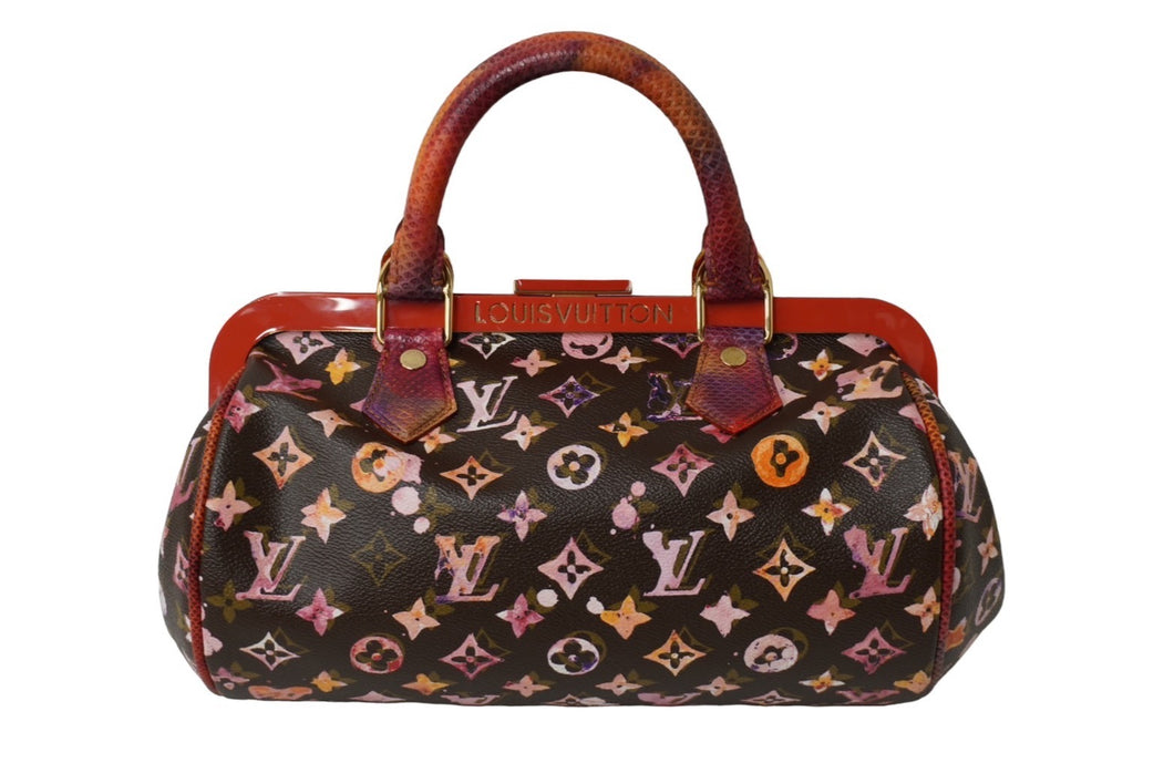 極美品 LOUIS VUITTON ルイヴィトン モノグラムウォーターカラー リチャードプリンス パピヨン ハンドバッグ M95730 ブラウン レッド 中古 62844
