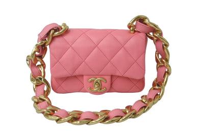 極美品 22SS CHANEL シャネル チェーンショルダーバッグ AS3213 ラムスキン ピンク ゴールド金具 ランダム 中古 62850