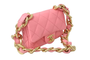 極美品 22SS CHANEL シャネル チェーンショルダーバッグ AS3213 ラムスキン ピンク ゴールド金具 ランダム 中古 62850
