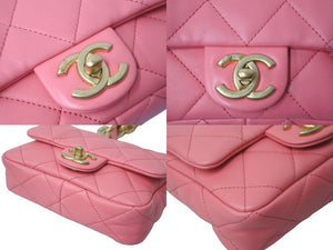 極美品 22SS CHANEL シャネル チェーンショルダーバッグ AS3213 ラムスキン ピンク ゴールド金具 ランダム 中古 62850
