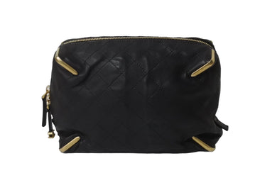 CHANEL シャネル レザーポーチ 24番台 キルティング ドローコード ブラック ゴールド金具 美品 中古 62861