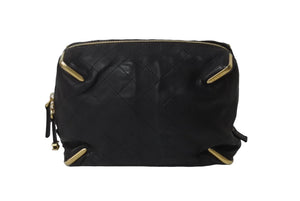 CHANEL シャネル レザーポーチ 24番台 キルティング ドローコード ブラック ゴールド金具 美品 中古 62861