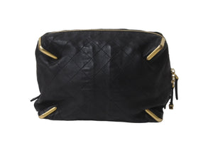 CHANEL シャネル レザーポーチ 24番台 キルティング ドローコード ブラック ゴールド金具 美品 中古 62861