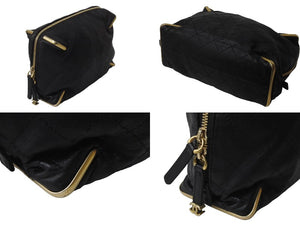CHANEL シャネル レザーポーチ 24番台 キルティング ドローコード ブラック ゴールド金具 美品 中古 62861