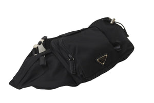 PRADA プラダ ウエストバッグ ボディバッグ 2VL056 トライアングルロゴ サフィアーノレザー ブラック シルバー金具 美品 中古 62862