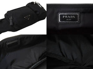 PRADA プラダ ウエストバッグ ボディバッグ 2VL056 トライアングルロゴ サフィアーノレザー ブラック シルバー金具 美品 中古 62862