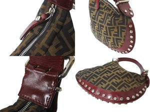 FENDI フェンディ ズッカ柄 スタッズ ワンショルダーバッグ ブラウン レッド レザー 8BR128 00NRK F0UX8 美品 中古 62867