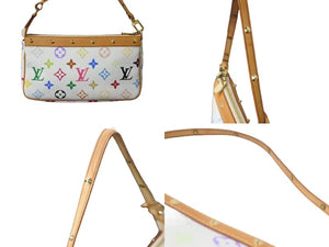 新品同様 LOUIS VUITTON ルイヴィトン 村上隆 ホワイト ポシェットアクセソワール マルチカラー M92649 中古 62869