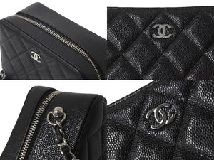 新品同様 CHANEL シャネル ミニカメラバッグ チェーンショルダーバッグ ココマーク 31番台 AP2426 ブラック キャビアスキン シルバー金具 中古 62877