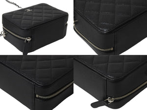 新品同様 CHANEL シャネル ミニカメラバッグ チェーンショルダーバッグ ココマーク 31番台 AP2426 ブラック キャビアスキン シルバー金具 中古 62877
