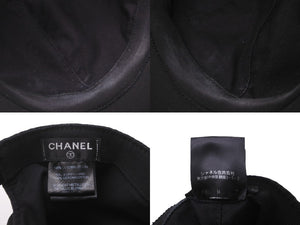 CHANEL シャネル キャップ 帽子 ココマーク 刺繍 調節可能 コットン ブラック ホワイト シルバー金具 良品 中古 62887