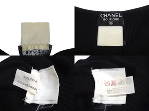 CHANEL シャネル 半袖 ニット 丸首 ココマーク 刺繍 ウール ブラック レディース 美品 中古 62889