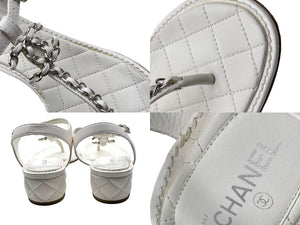 CHANEL シャネル ココマーク サンダル ラムスキン ホワイト ベージュ シルバー金具 サイズ37C 美品 中古 62890