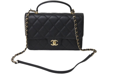 CHANEL シャネル マトラッセ トップハンドル25 チェーンショルダーバッグ ランダム ブラック ゴールド金具 美品 中古 62892
