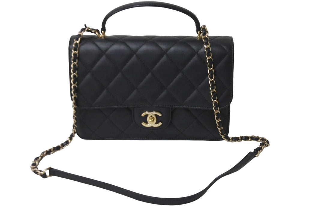 CHANEL シャネル マトラッセ トップハンドル25 チェーンショルダーバッグ ランダム ブラック ゴールド金具 美品 中古 62892