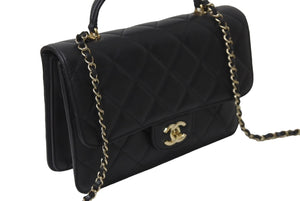 CHANEL シャネル マトラッセ トップハンドル25 チェーンショルダーバッグ ランダム ブラック ゴールド金具 美品 中古 62892
