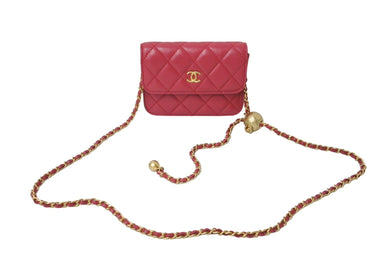 CHANEL シャネル チェーンミニショルダーバッグ ココボール 30番台 ラムスキン ピンク ゴールド金具 美品 中古 62926