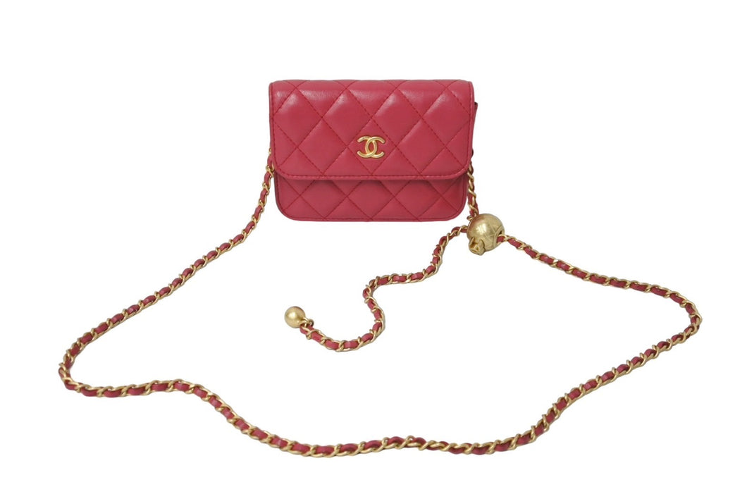 CHANEL シャネル チェーンミニショルダーバッグ ココボール 30番台 ラムスキン ピンク ゴールド金具 美品 中古 62926