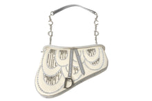 Load image into Gallery viewer, Christian Dior クリスチャンディオール ハンドバッグ ビーズ 09BM-1003 2003年 ガリアーノ シルク ホワイト シルバー金具 中古 62929