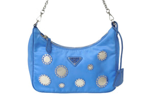 PRADA プラダ Re-Edition 2005 Re-Nylon チェーンワンショルダーバック ブルー ミラー シルバー金具 美品 中古 62930