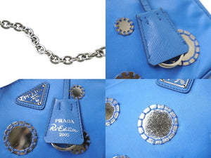 PRADA プラダ Re-Edition 2005 Re-Nylon チェーンワンショルダーバック ブルー ミラー シルバー金具 美品 中古 62930