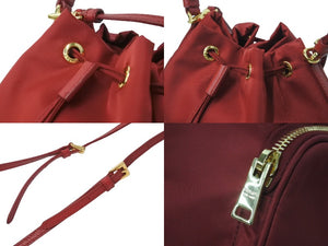 極美品 PRADA プラダ ハンドバッグ 2WAY トライアングルロゴ ナイロン ネレッド巾着 1BH038 中古 62931 