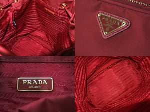 極美品 PRADA プラダ ハンドバッグ 2WAY トライアングルロゴ ナイロン ネレッド巾着 1BH038 中古 62931 