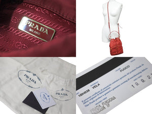 極美品 PRADA プラダ ハンドバッグ 2WAY トライアングルロゴ ナイロン ネレッド巾着 1BH038 中古 62931 
