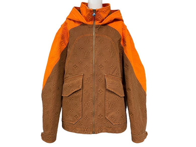 極美品 LOUIS VUITTON ルイヴィトン モノグラムフーデッドデニムジャケット 21AW RM212 G98 HLA61W ブラウン サイズ46 中古 62949