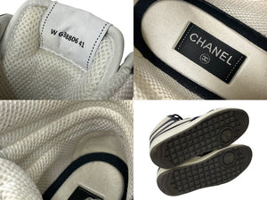CHANEL シャネル ファブリック レザー ハイカットスニーカー サイズ41 G38804 Y55747 K3966 ホワイト ネイビー 良品 中古 62953