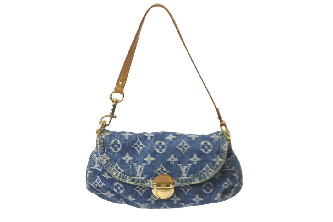 LOUIS VUITTON ルイヴィトン ハンドバッグ モノグラムデニム ミニプリーティ ブルー ゴールド金具 M95050 美品 中古 62957