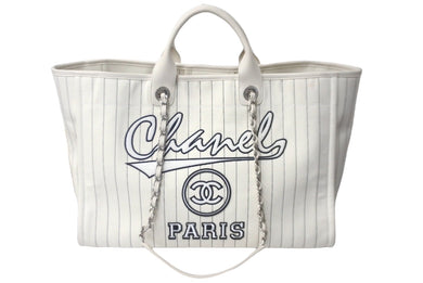 CHANEL シャネル ドーヴィルGM チェーン トートバッグ ランダム ココマーク ハンドバッグ A67001 ホワイト ブラック 美品 中古 62960