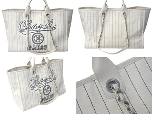 CHANEL シャネル ドーヴィルGM チェーン トートバッグ ランダム ココマーク ハンドバッグ A67001 ホワイト ブラック 美品 中古 62960