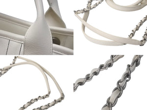CHANEL シャネル ドーヴィルGM チェーン トートバッグ ランダム ココマーク ハンドバッグ A67001 ホワイト ブラック 美品 中古 62960