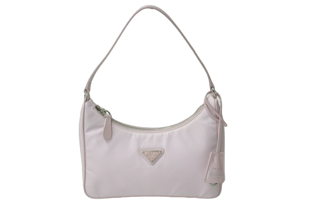 PRADA プラダ リ版 2005 ハンドバッグ 未使用 1NE204 ナイロン レザー ピンク シルバー金具 中古 62962 
