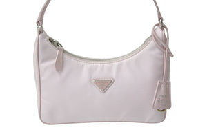PRADA プラダ リ版 2005 ハンドバッグ 未使用 1NE204 ナイロン レザー ピンク シルバー金具 中古 62962 