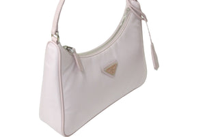 PRADA プラダ リ版 2005 ハンドバッグ 未使用 1NE204 ナイロン レザー ピンク シルバー金具 中古 62962 