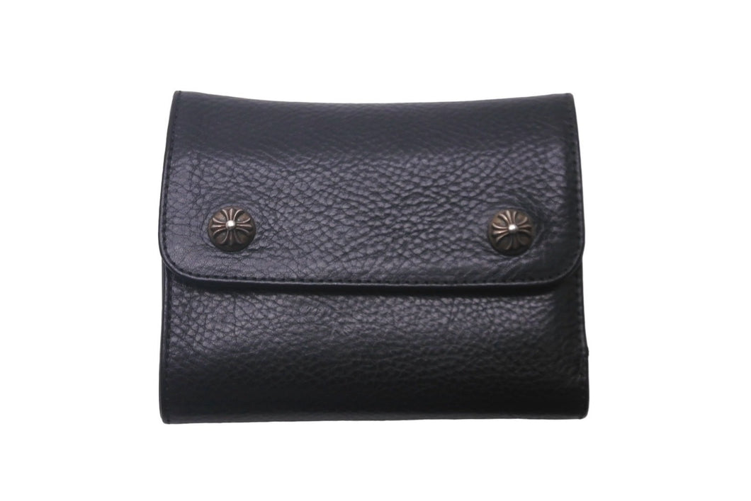 CHROME HEARTS クロムハーツ ウェーブミニウォレット ダガージップ クロスボールボタン ブラック シルバー925 美品 中古 62965