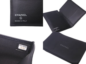 極美品 CHANEL シャネル パスポートケース マトラッセ ココマーク ラムスキン ブラック 30番台シルバー金具 中古 62966