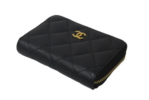 極美品 CHANEL シャネル マトラッセ コインケース 29番台 AP0216 キャビアスキン ブラック ゴールド金具 中古 62967