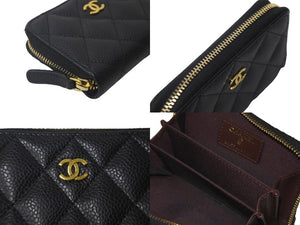 極美品 CHANEL シャネル マトラッセ コインケース 29番台 AP0216 キャビアスキン ブラック ゴールド金具 中古 62967