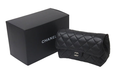 極美品 CHANEL シャネル ポーチ マトラッセ 17番台 化粧ポーチ ラムスキン ブラック シルバー金具 中古 62973