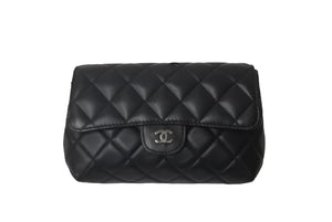極美品 CHANEL シャネル ポーチ マトラッセ 17番台 化粧ポーチ ラムスキン ブラック シルバー金具 中古 62973