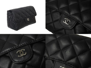 極美品 CHANEL シャネル ポーチ マトラッセ 17番台 化粧ポーチ ラムスキン ブラック シルバー金具 中古 62973
