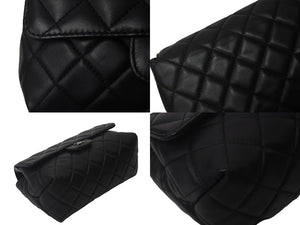 極美品 CHANEL シャネル ポーチ マトラッセ 17番台 化粧ポーチ ラムスキン ブラック シルバー金具 中古 62973