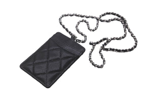 新品未使用品 CHANEL シャネル キャビアスキン カードケース チェーン付き ココマーク ブラック シルバー金具 黒 30番台 中古 62976