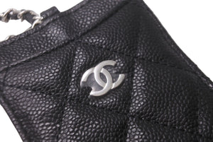 新品未使用品 CHANEL シャネル キャビアスキン カードケース チェーン付き ココマーク ブラック シルバー金具 黒 30番台 中古 62976