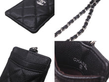 Load image into Gallery viewer, 新品未使用品 CHANEL シャネル キャビアスキン カードケース チェーン付き ココマーク ブラック シルバー金具 黒 30番台 中古 62976