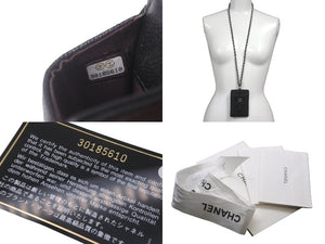 新品未使用品 CHANEL シャネル キャビアスキン カードケース チェーン付き ココマーク ブラック シルバー金具 黒 30番台 中古 62976
